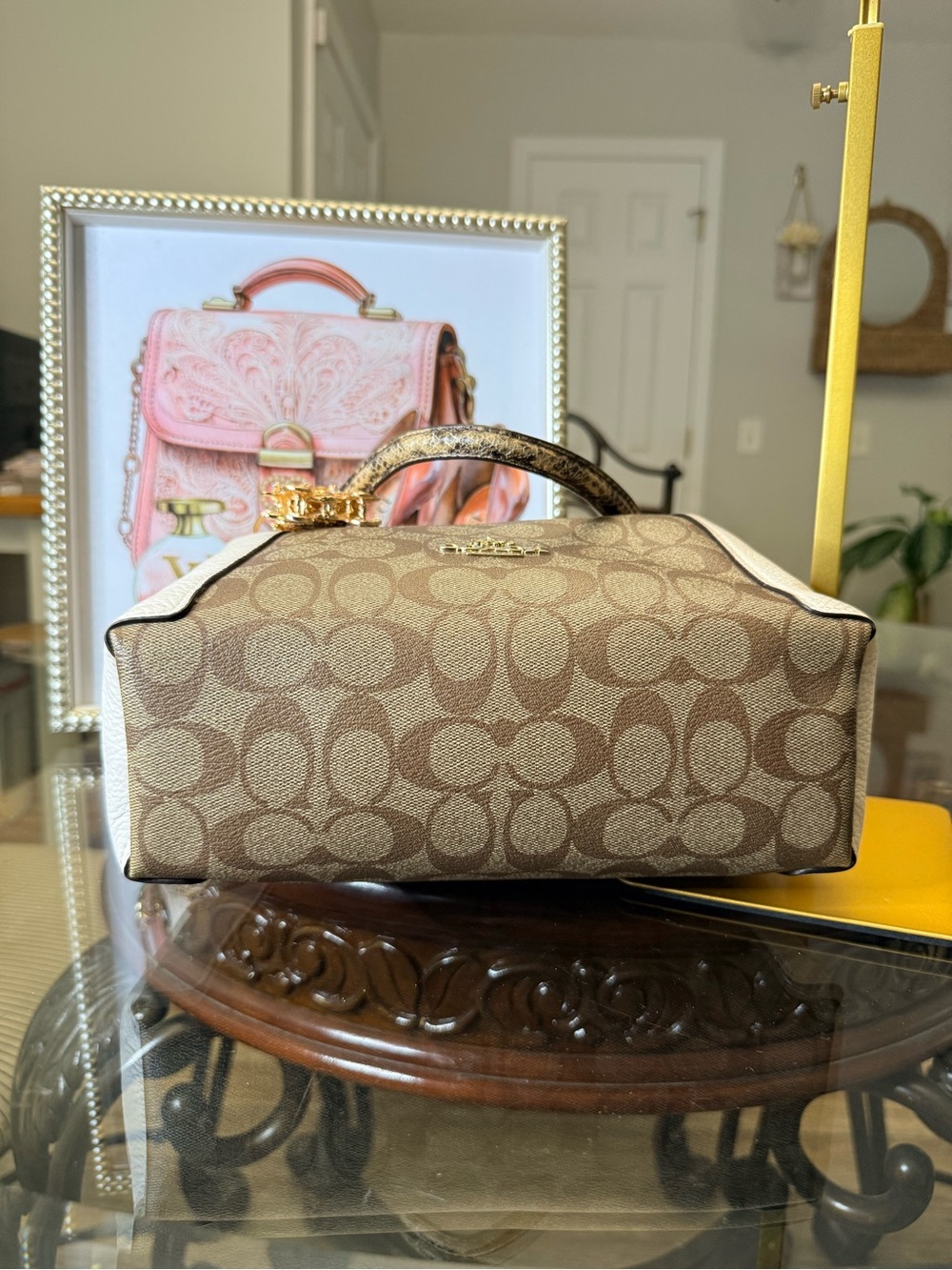 Coach Signature Canvas and Leather Satchel - Khaki/Chalk - Picture 5 of 7